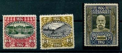 * - Österr. 1910 -2+5+10 K - frische Stücke, - Briefmarken und Ansichtskarten