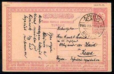 Bosnien türkische Post - Korrespondenzkarte zu 20 Para (Birken Nr. 52) nach Kassa in Ungarn aus 1910, - Briefmarken und Ansichtskarten