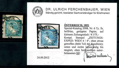 Briefstück - Österr. Nr. 6Ib - hellblau- geripptes Papier auf kleinem Zeitungsstück, - Francobolli