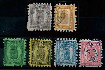 Europa Finnland gestempelt - Freimarken 1866/1874 Serie mit verschied. Durchstichen komplett, - Briefmarken und Ansichtskarten