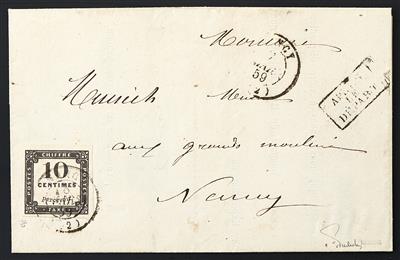 Frankreich 1859 Portomarke 10 C. schwarz auf Brief aus Nancy, - Známky