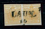gestempelt - Österr. Nr. 1 H Ia - hellbraunorange - im waagrechten Paar - mit zweizeiliger Abstempelung "LAUN./()", - Briefmarken und Ansichtskarten