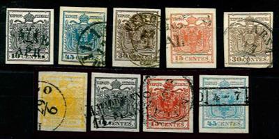 Lombardei Ausgabe 1850 gestempelt - Freimarken 5 Cent. bis 45 Cent. Hp und Mp komplett, - Známky