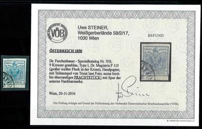 Ö. Ausgabe 1850 gestempelt - 9 Kreuzer blau Type I, - Briefmarken und Ansichtskarten