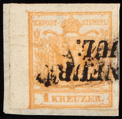 Österr. Ausg. 1850 - Nr. 1H Type Ia braunorange - links 4 mm Rand und deutl. Randdruck, - Stamps