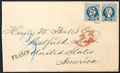 Poststück - Österr. Nr. 38 I (Paar) auf Briefkuvert von Karlsbad in die USA, - Stamps