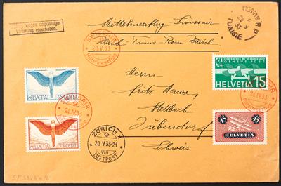 Schweiz 1928/34 Mittelmeerflug - Balkanflug und Zürich - Prag, - Briefmarken und Ansichtskarten