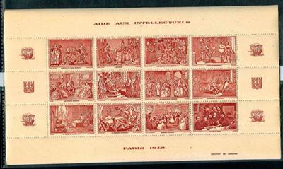 ** - Frankreich 1943 Intelektuellen-Ausstellungsvig n. in Orig. Bogen gez. u. ungez., - Briefmarken und Ansichtskarten