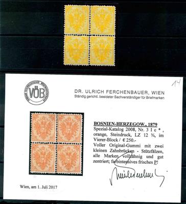Bosnien * - 1879 Steindruck 2 Kr. orange Lz.12 3/4 im Viererblock, - Známky