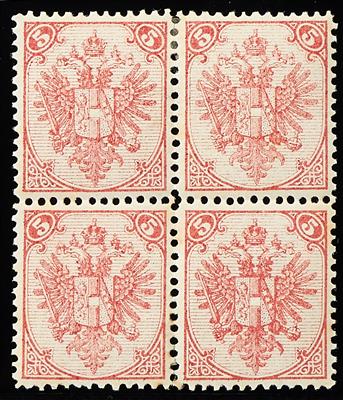 Bosnien * - 1879 Steindruck 5 Kr. karmin Lz.12 im Viererblock, - Briefmarken und Ansichtskarten