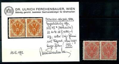 Bosnien * - 1894 Buchdruck 5 Kr. rot Lz.10 1/2 waagr. Paar Wz., - Briefmarken und Ansichtskarten