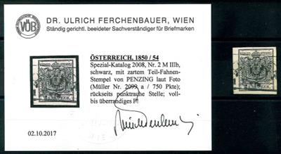 gestempelt - "PENZING"Fahnenstempel auf 2 Kreuzer schwarz Type IIIb Mp, - Briefmarken und Ansichtskarten