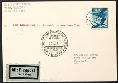 Katapult Österr. 1930 "EUROPA"Vorläufer - Karte mit allen Spezial- Stempeln nach New York, - Stamps