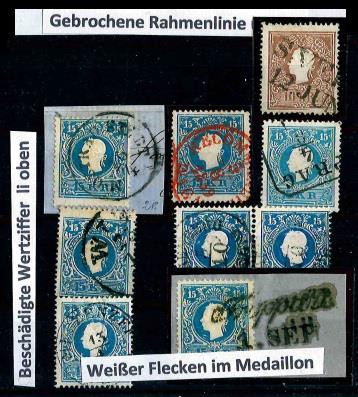 Ö Ausgabe 1858 */gestempelt - 9 extreme Verzähnungen, - Francobolli