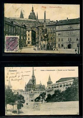 Österr. 1907/08 Madeira: 4 Ansichtskarten aus Budapest - Prag und Pilsen mit Ankunftsstempeln, - Briefmarken und Ansichtskarten