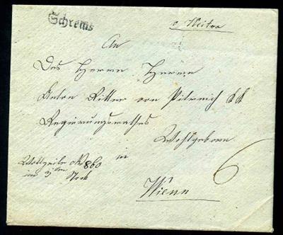 Österr. Vorphila. 1836 "Schrems" gotischer Einzeiler auf kompl. Briefkuvert mit Inhalt(Weitra 6. Juni 1836), - Briefmarken und Ansichtskarten