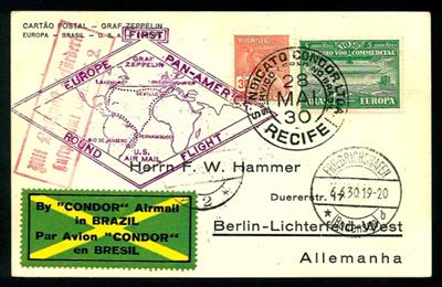 Zeppelinpost 1930 - Südamerikafahrt/Brasilianische Post: Karte aus Recife (30.5.), - Stamps