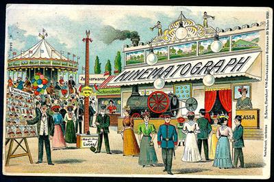 Ansichtskarten Poststück - um 1900 "KINEMATOGRAPH" sehr seltene LithoAnsichtskarte ungelaufen (von S. Stern, - Briefmarken und Ansichtskarten