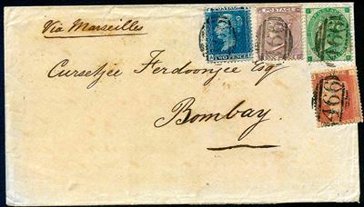 Grossbritannien Poststück - 1864 Brief mit 4 FarbenBuntfrankatur von Liverpool über London nach Bombay, - Stamps