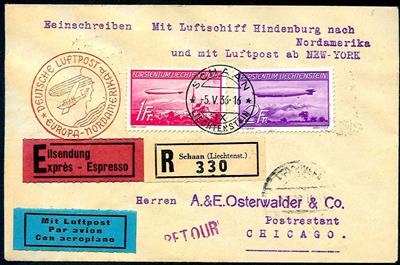 Poststück - Liechtenstein Nr. 149/50 auf Reko - Express - Zeppelinbrief nach Chicago vom 5.5. 1936, - Francobolli