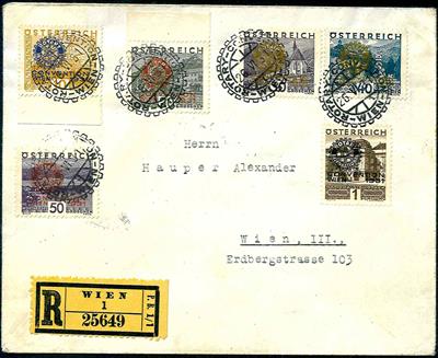 Poststück - Rotarier mit ensprechendem Sonderstempel auf Satz - Reko - Kuvert ab Wien I, - Briefmarken und Ansichtskarten