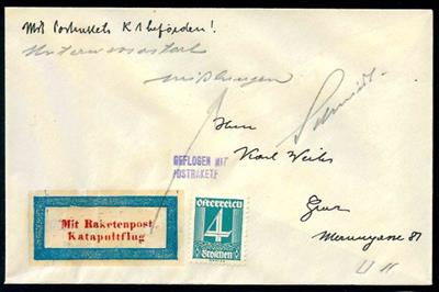 Poststück - Schmiedl - Raketenpost: Unterwasser - Katapultrakete UK 1 aus 1933, - Známky