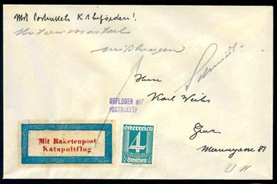 Poststück - Schmiedl - Raketenpost: Unterwasser - Katapultrakete UK 1 aus 1933, - Briefmarken und Ansichtskarten