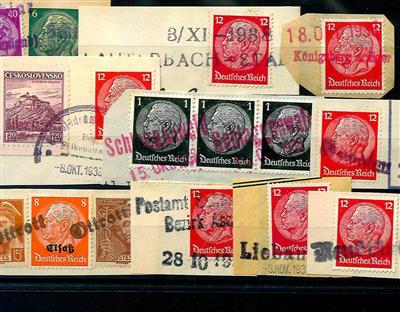 Briefstück - 1938 Sudetenland/ Befreiungsstempel: schönes Lot auf 2 Steckkarten, - Známky