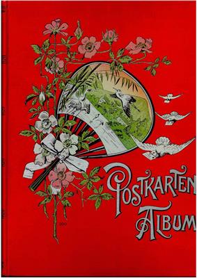 Poststück - Wunderschönes PostkartenAlbum in leuchtend rot um 1900, - Briefmarken und Ansichtskarten