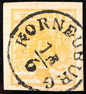 ö Ausgabe 1850 gestempelt - "KORNEUBURG/13.6." Einkreisstempel auf 1 Kreuzer gelb Mp, - Francobolli