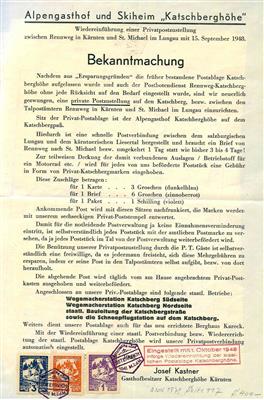 Poststück - Katschberg - Bekanntmachung frankiert aus 1948, - Francobolli