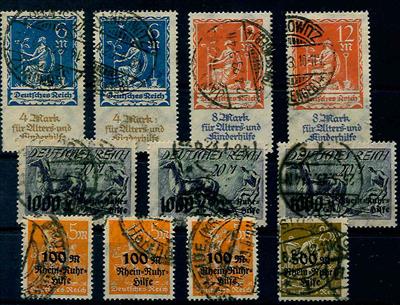 Deutsches Reich gestempelt - 1922/23 Partie von 21 echt gestempelten Marken, - Briefmarken und Ansichtskarten