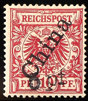* - Deutschland 1900 China: "Futschau Provisorium" 5 Pf. auf 10 Pf. lilarot Handstempel, - Francobolli