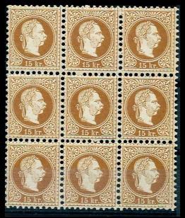 ** - Österr. Nr. 39IIa im postfrischen Neunerblock - Stamps