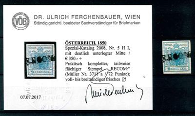 gestempelt- "RECOM" Einzeiler auf 9 Kreuzer blau Type I Hp deutlich unterlegte Mitte, - Stamps