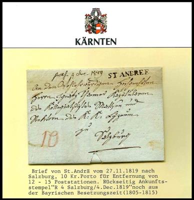 Kärnten 4 vorphil. Poststück mit Langstempeln ST. ANDREE - KIRSCHENTEUER - DÜRNFELD u. TARVIS, - Francobolli