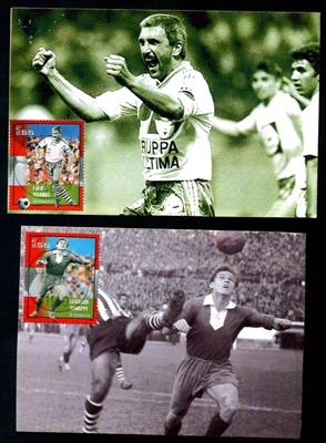 Österr. 6 ungewöhnliche Fußball-Motivbelege - dabei 3 Poststück mit ungez. Farbdrucken, - Briefmarken und Ansichtskarten