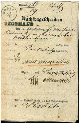 Österr. Monarchie - Nachfrageschreiben von Horic aus 1862 nach Pardubitz, - Stamps