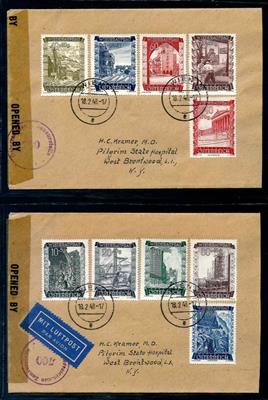 Österr.- Wiederaufbau I aus 1948 auf 2 Kuverts vom 1. Verwendungstag per Flugpost in die USA, - Briefmarken