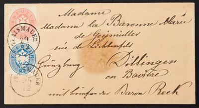 Poststück - Österr. Ausg. 1863/64, Nr.32 + 33 auf Kl., gesiegeltem Kuvert von TRAISMAUER - Kožešiny Známky