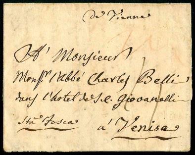 Ö Vorphila 1815 "De Vienne" handschriftlich auf Brief der "stempellosen Zeit"nach Venedig, - Stamps