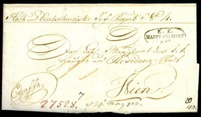 Ö Vorphila 1822 "K. K./HAUPT FELDPOST/AMT"Ovalstempel auf Brief vom "Hoch und Deutschmeister Inf. Rgmt No.4" nach Wien, - Stamps