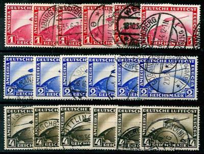 gestempelt - D.Reich Nr. 423/24 und 455 (Zeppelin) - 6-fach, - Stamps