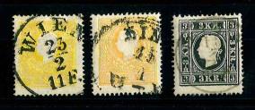 Ö Ausgabe 1858 gestempelt - 2 Kreuzer gelb und hellorange sowie 3 Kreuzer Schwarz, - Francobolli