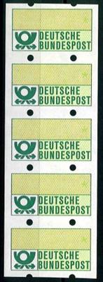 ** - BRD - ATM Ausgabe 1981 OHNE wertzeicheneindruck im senkr. Fünferstreifen, - Briefmarken