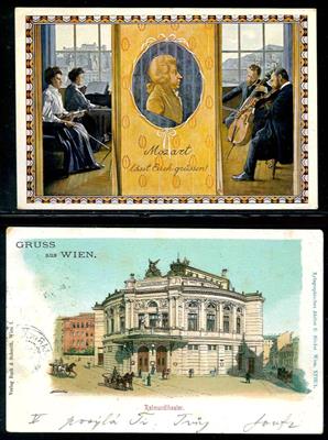 Motivkarten Musik in Wien ab 1887 mit einer Fülle verschied. Varianten, - Briefmarken