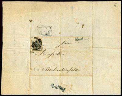 Österr. Nr. 2H vollrandig mit nebengesetztem Einzeiler "Meidling" auf Falt - Aviso vom 5.5. 1853, - Stamps