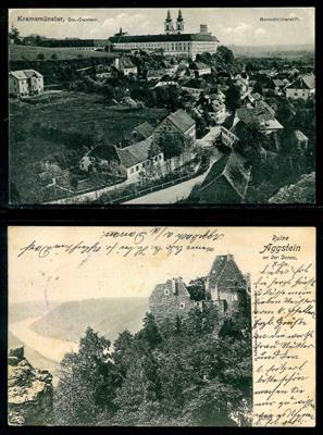 Partie Ansichtskarten Luftaufnahmen NÖ/OÖ - sowie Burgen/Ruinen, - Francobolli