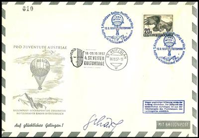 Ö 2. Republik Poststück - 1957 Sonder-Ballonpost Rottenmann vom 15.9.1957 Luxusgarnitur in Gold, - Francobolli