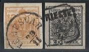 Ö Ausgabe 1850 gestempelt - 1 Kreuzer orange Type III Hp und 2 Kreuzer schwarz T. IIIa Hp, - Stamps